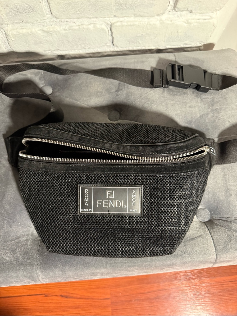 Fendi Black Mesh Belt Bag with Logo Patch - Picture 1 of 4